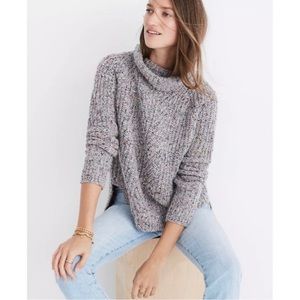 Madewell Knit Colorfleck Ribbed Turtleneck Sweater Pullover Silk & Wool Sz L